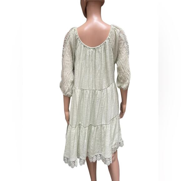 Indigo Rose Peasant Midi Dress Womens XL Mint Green Laced Boho Classy Comfy - Picture 6 of 13